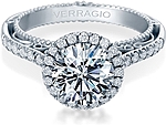 This image shows the setting with a 1ct round brilliant cut center diamond. The setting can be ordered to accommodate any shape/size diamond listed in the setting details section below.