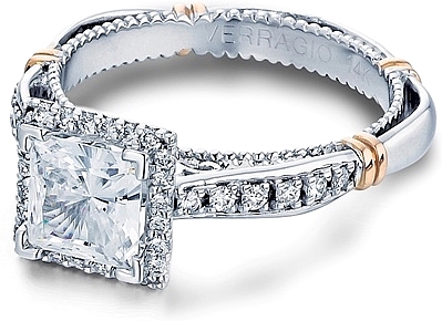This image shows the setting with a 1ct princess cut center diamond. The setting can be ordered to accommodate any shape/size diamond listed in the setting details section below.