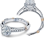 This image shows the setting with a 1ct round brilliant cut center diamond. The setting can be ordered to accommodate any shape/size diamond listed in the setting details section below.