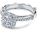 This image shows the setting with a 1ct round brilliant cut center diamond. The setting can be ordered to accommodate any shape/size diamond listed in the setting details section below.