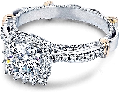 This image shows the setting with a 1ct round brilliant cut center diamond. The setting can be ordered to accommodate any shape/size diamond listed in the setting details section below.