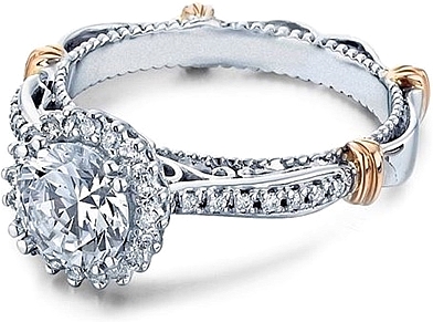 This image shows the setting with a 1ct round cut center diamond. The setting can be ordered to accommodate any shape/size diamond listed in the setting details section below.