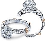 This image shows the setting with a 1ct round cut center diamond. The setting can be ordered to accommodate any shape/size diamond listed in the setting details section below.