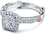 This image shows the setting with a 1ct round cut center diamond. The setting can be ordered to accommodate any shape/size diamond listed in the setting details section below.