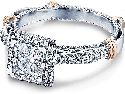 This image shows the setting with a 1.00ct princess cut center diamond. The setting can be ordered to accommodate any shape/size diamond listed in the setting details section below.