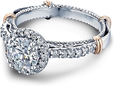 This image shows the setting with a 1.00ct round brilliant cut center diamond. The setting can be ordered to accommodate any shape/size diamond listed in the setting details section below.
