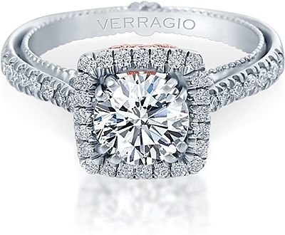 This image shows the setting with a 1.00ct round brilliant cut center diamond. The setting can be ordered to accommodate any shape/size diamond listed in the setting details section below.