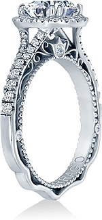 This image shows the setting with a 1.00ct round brilliant cut center diamond. The setting can be ordered to accommodate any shape/size diamond listed in the setting details section below.