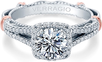 This image shows the setting with a 1.25ct round brilliant cut center diamond. The setting can be ordered to accommodate any shape/size diamond listed in the setting details section below.