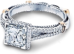 This image shows the setting with a 1.25ct princess cut center diamond. The setting can be ordered to accommodate any shape/size diamond listed in the setting details section below.