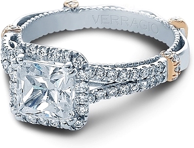 This image shows the setting with a 1.25ct princess cut center diamond. The setting can be ordered to accommodate any shape/size diamond listed in the setting details section below.