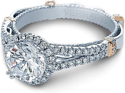 This image shows the setting with a 1.25ct round brilliant cut center diamond. The setting can be ordered to accommodate any shape/size diamond listed in the setting details section below.