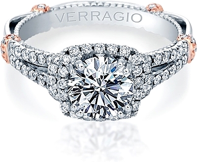 This image shows the setting with a 1.25ct round brilliant cut center diamond. The setting can be ordered to accommodate any shape/size diamond listed in the setting details section below.