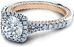 This image shows the setting with a 1ct round brilliant cut center diamond. The setting can be ordered to accommodate any shape/size diamond listed in the setting details section below.
