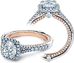 This image shows the setting with a 1ct round brilliant cut center diamond. The setting can be ordered to accommodate any shape/size diamond listed in the setting details section below.