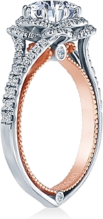 This image shows the setting with a 1.00ct round brilliant cut center diamond. The setting can be ordered to accommodate any shape/size diamond listed in the setting details section below.
