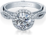 This image shows the setting with a 1.00ct round brilliant cut center diamond. The setting can be ordered to accommodate any shape/size diamond listed in the setting details section below.