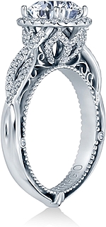This image shows the setting with a 1.00ct round brilliant cut center diamond. The setting can be ordered to accommodate any shape/size diamond listed in the setting details section below.