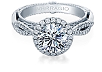 This image shows the setting with a 1ct round cut center diamond. The setting can be ordered to accommodate any shape/size diamond listed in the setting details section below.