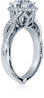This image shows the setting with a 1ct round cut center diamond. The setting can be ordered to accommodate any shape/size diamond listed in the setting details section below.