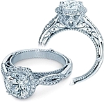 This image shows the setting with a 1ct round cut center diamond. The setting can be ordered to accommodate any shape/size diamond listed in the setting details section below.