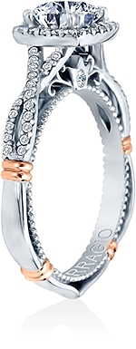 This image shows the setting with a 1.00ct round brilliant cut center diamond. The setting can be ordered to accommodate any shape/size diamond listed in the setting details section below.