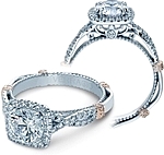 This image shows the setting with a 1.00ct round brilliant cut center diamond. The setting can be ordered to accommodate any shape/size diamond listed in the setting details section below.