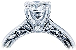 This image shows the setting with a 1.00ct round brilliant cut center diamond. The setting can be ordered to accommodate any shape/size diamond listed in the setting details section below. 
