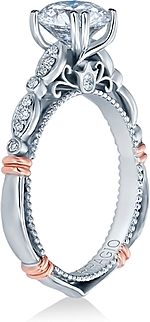 This image shows the setting with a 1.00ct round brilliant cut center diamond. The setting can be ordered to accommodate any shape/size diamond listed in the setting details section below.
