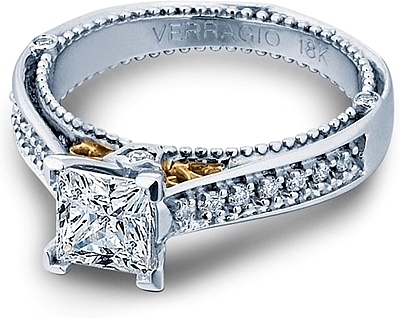 This image shows the setting with a 1.00ct princess cut center diamond. The setting can be ordered to accommodate any shape/size diamond listed in the setting details section below.
