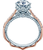This image shows the setting with a 1.00ct round brilliant cut center diamond. The setting can be ordered to accommodate any shape/size diamond listed in the setting details section below.