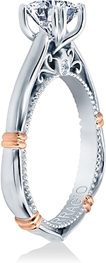 This image shows the setting with a 1.00ct round brilliant cut center diamond. The setting can be ordered to accommodate any shape/size diamond listed in the setting details section below.