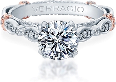 This image shows the setting with a 1.00ct round brilliant cut center diamond. The setting can be ordered to accommodate any shape/size diamond listed in the setting details section below.