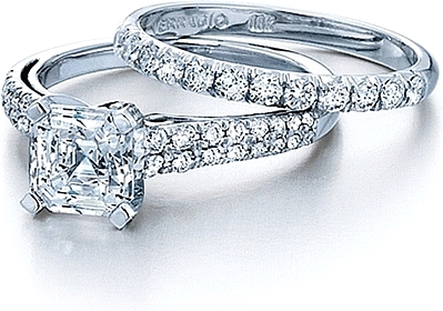 This image shows the setting with a 1.25ct asscher cut center diamond. The setting can be ordered to accommodate any shape/size diamond listed in the setting details section below. The matching wedding band is sold separately. 