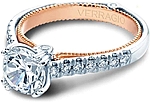 This image shows the setting with a 1.00ct round brilliant cut center diamond. The setting can be ordered to accommodate any shape/size diamond listed in the setting details section below.