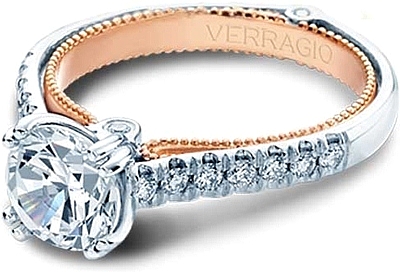 This image shows the setting with a 1.00ct round brilliant cut center diamond. The setting can be ordered to accommodate any shape/size diamond listed in the setting details section below.