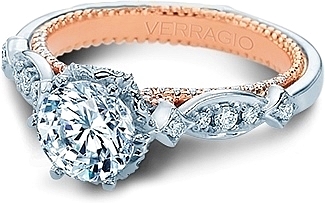 This image shows the setting with a 1.00ct round brilliant cut center diamond. The setting can be ordered to accommodate any shape/size diamond listed in the setting details section below.