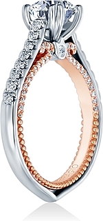 This image shows the setting with a 1.00ct round brilliant cut center diamond. The setting can be ordered to accommodate any shape/size diamond listed in the setting details section below.