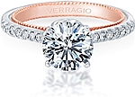 This image shows the setting with a 1.00ct round brilliant cut center diamond. The setting can be ordered to accommodate any shape/size diamond listed in the setting details section below.