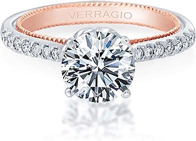 This image shows the setting with a 1.00ct round brilliant cut center diamond. The setting can be ordered to accommodate any shape/size diamond listed in the setting details section below.