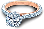 This image shows the setting with a 1.00ct round brilliant cut center diamond. The setting can be ordered to accommodate any shape/size diamond listed in the setting details section below.