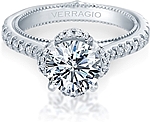 This image shows the setting with a 1.00ct round brilliant cut center diamond. The setting can be ordered to accommodate any shape/size diamond listed in the setting details section below.