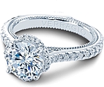 This image shows the setting with a 1.00ct round brilliant cut center diamond. The setting can be ordered to accommodate any shape/size diamond listed in the setting details section below.