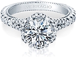 This image shows the setting with a 1.00ct round brilliant cut center diamond. The setting can be ordered to accommodate any shape/size diamond listed in the setting details section below.