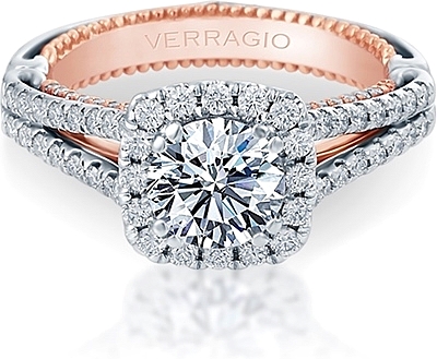 This image shows the setting with a 1.00ct round brilliant cut center diamond. The setting can be ordered to accommodate any shape/size diamond listed in the setting details section below.