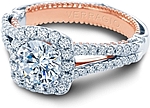 This image shows the setting with a 1.00ct round brilliant cut center diamond. The setting can be ordered to accommodate any shape/size diamond listed in the setting details section below.