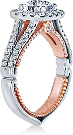 This image shows the setting with a 1.00ct round brilliant cut center diamond. The setting can be ordered to accommodate any shape/size diamond listed in the setting details section below.