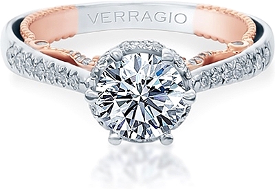 This image shows the setting with a 1.00ct round brilliant cut center diamond. The setting can be ordered to accommodate any shape/size diamond listed in the setting details section below.