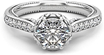 This image shows the setting with a 1.00ct round brilliant cut center diamond. The setting can be ordered to accommodate any shape/size diamond listed in the setting details section below.