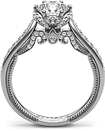 This image shows the setting with a 1.00ct round brilliant cut center diamond. The setting can be ordered to accommodate any shape/size diamond listed in the setting details section below.